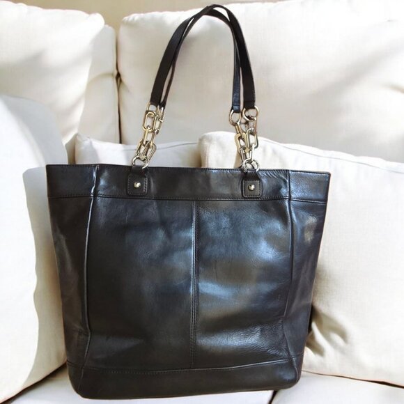 BEBE Black Genuine Leather Tote Bag W Silver Hardware Magnetic Closure - Picture 3 of 12